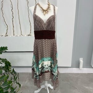 Signature by Sangria Brown and White High Low Sundress
